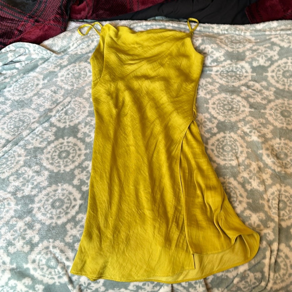 Yellow-green slip dress